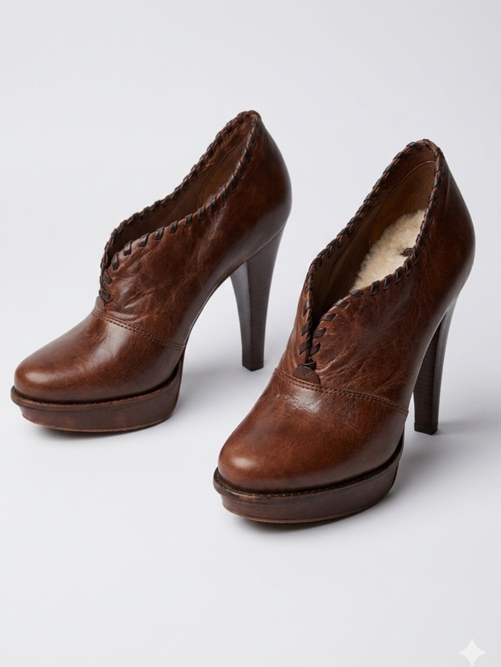 UGG Australia Jamison Brown Leather Whipstitch Platform Booties